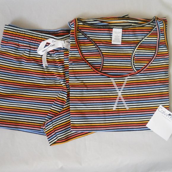 Calvin Klein Other - Calvin Klein Pajamas, Women's M, Black & Rainbow Stripes, Sleep Shorts and Top